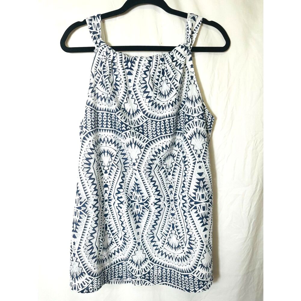 Bua Bua Women's Halter Top Blue/White Tribal Lace Overlay Fully Lined, Size M